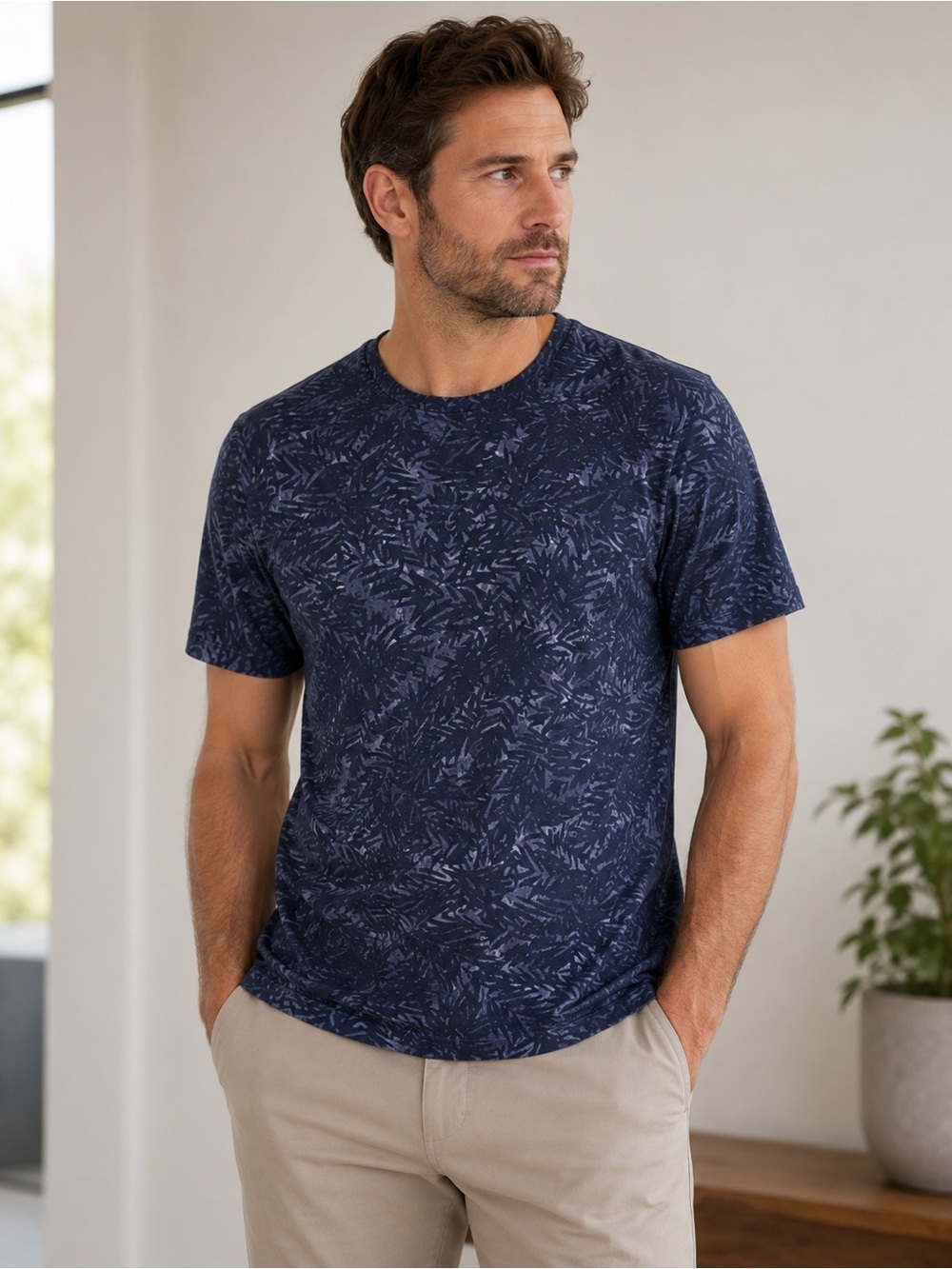 Michael Kors Men's Dark Blue Leaf Print Tee Size XXL Minimalist Classic Casual